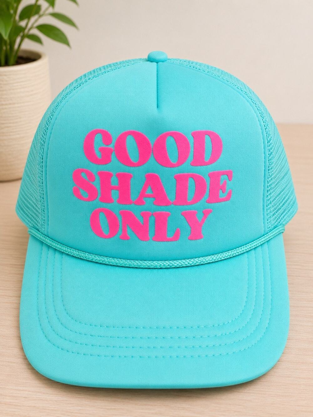 Good Shade Only Aqua Green & Pink Retro Adjustable Snapback Trucker Hat NWOT